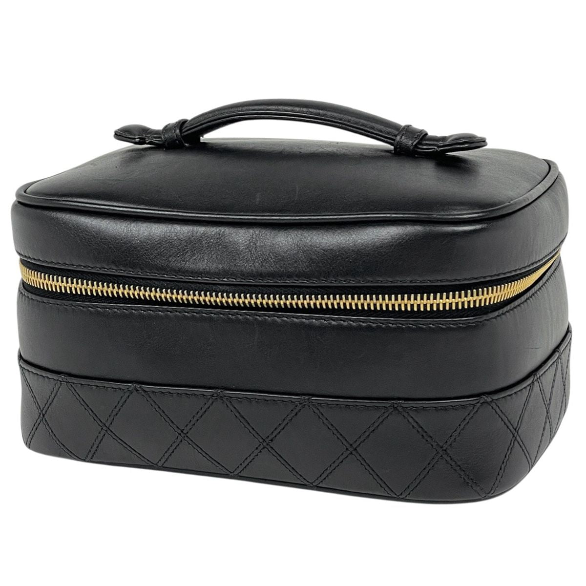 Chanel CC Logo Vanity Bicolor Makeup Pouch Leather Black