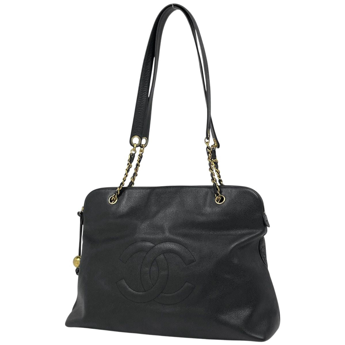 Chanel CC Logo Chain Shoulder Bag Caviar Leather Black