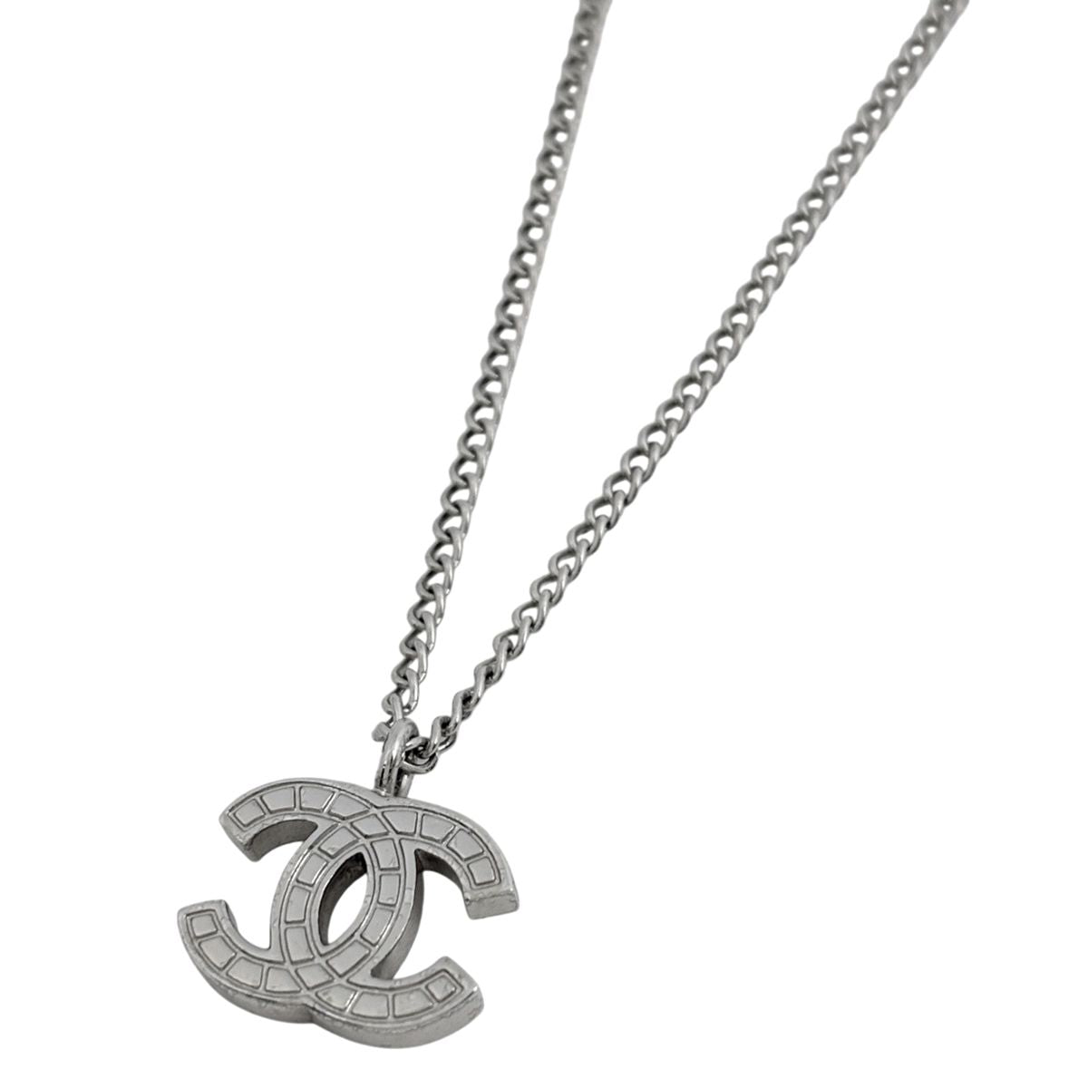 Chanel CC Logo Necklace Silver Plated