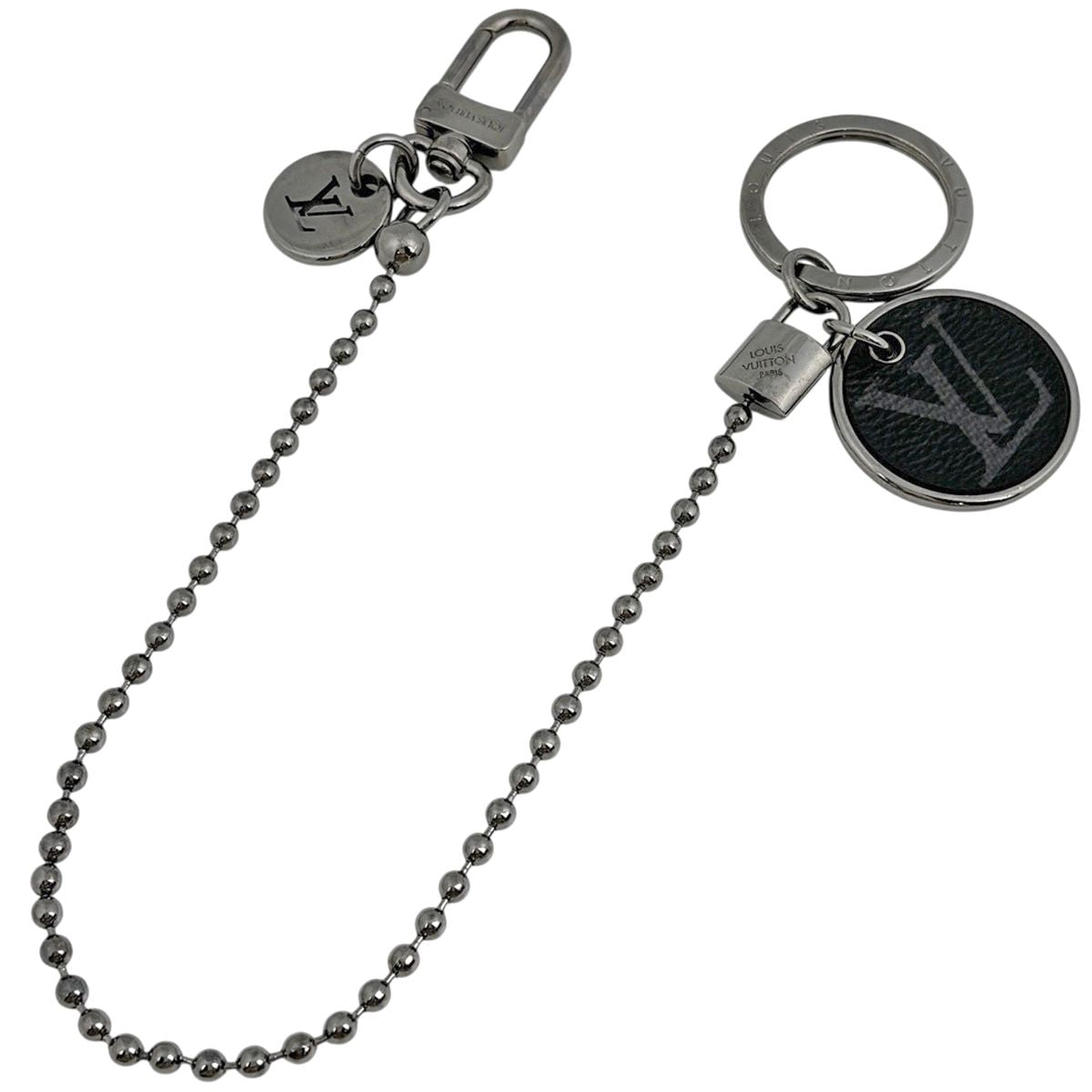 Louis Vuitton Porte Cles Sienne Monogram ID Key Holder Metal Eclipse Silver Noir