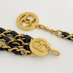 Chanel CC Logo Chain Belt Triple Strand Leather Gold Black — view 2