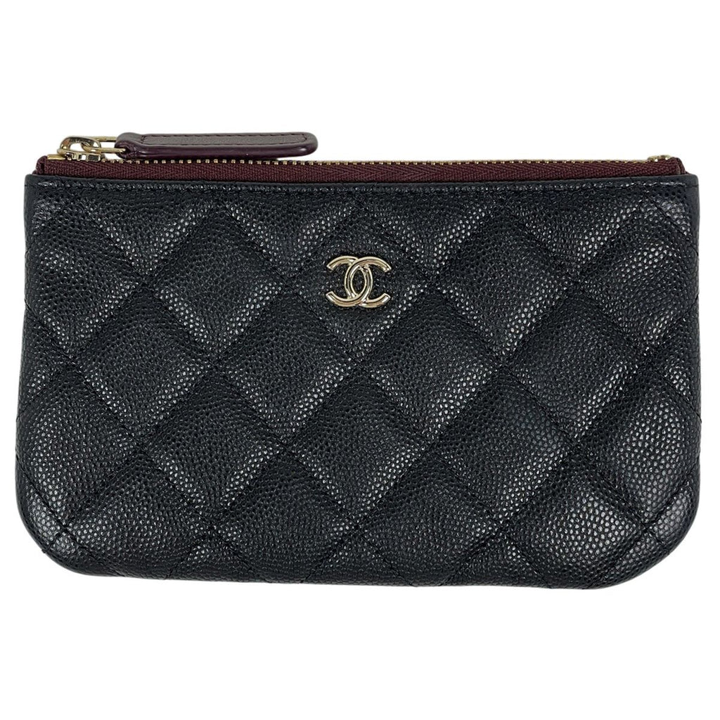 Chanel CC Logo Pouch Quilted Caviar Leather Black
