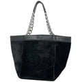 Chanel CC Logo Chain Tote Calf Hair Black