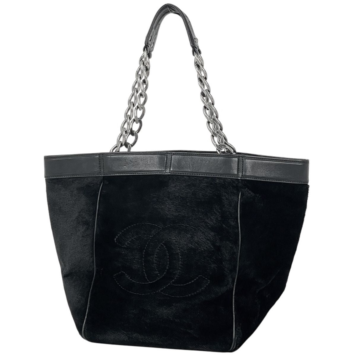 Chanel CC Logo Chain Tote Calf Hair Black