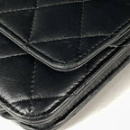 Chanel CC Logo Chain Wallet Shoulder Bag Leather Black — view 4