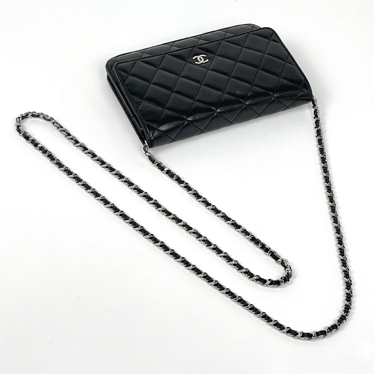 Chanel CC Logo Chain Wallet Shoulder Bag Leather Black — view 7