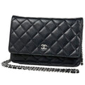 Chanel CC Logo Chain Wallet Shoulder Bag Leather Black