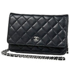 Chanel CC Logo Chain Wallet Shoulder Bag Leather Black