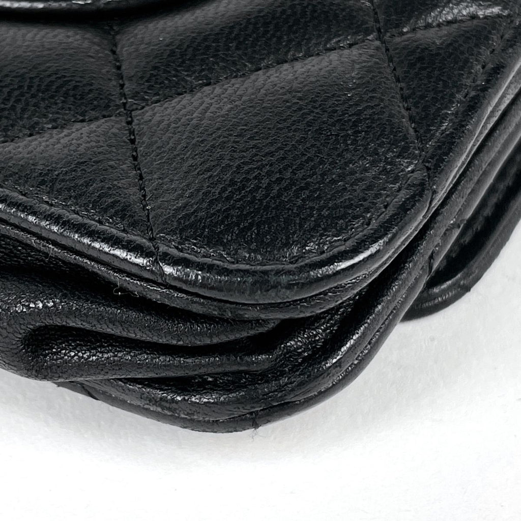 Chanel CC Logo Chain Wallet Shoulder Bag Leather Black — view 3