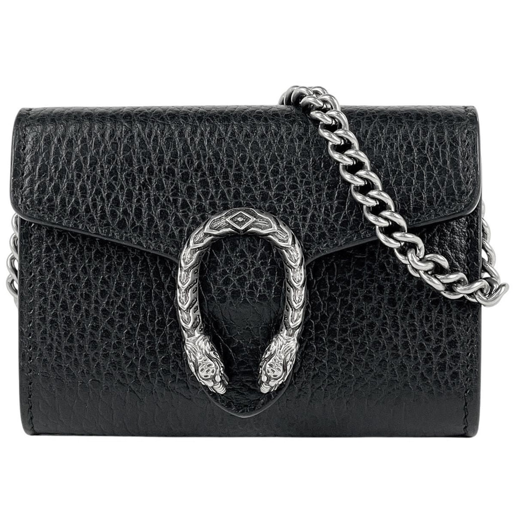 Gucci Dionysus Chain Coin Case Wallet Card Leather Black Shoulder