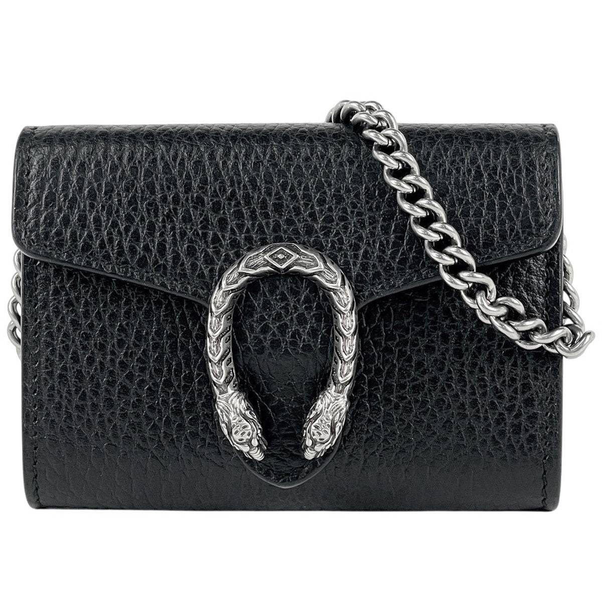 Gucci Dionysus Chain Coin Case Wallet Card Leather Black Shoulder