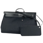 Hermes Herbag Zip GM 2-Way Toile Military Vache Hunter Handbag Canvas Noir