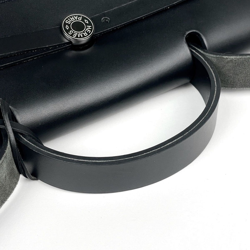 Hermes Herbag Zip GM 2-Way Toile Military Vache Hunter Handbag Canvas Noir — view 6