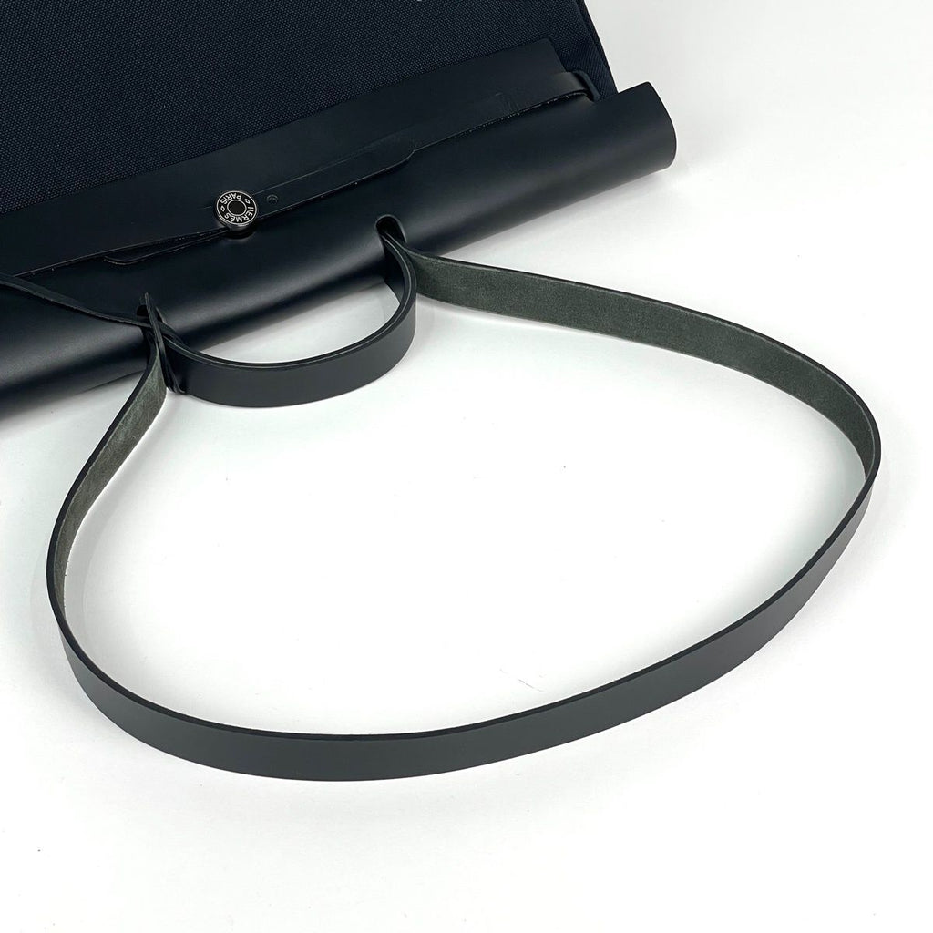 Hermes Herbag Zip GM 2-Way Toile Military Vache Hunter Handbag Canvas Noir — view 7