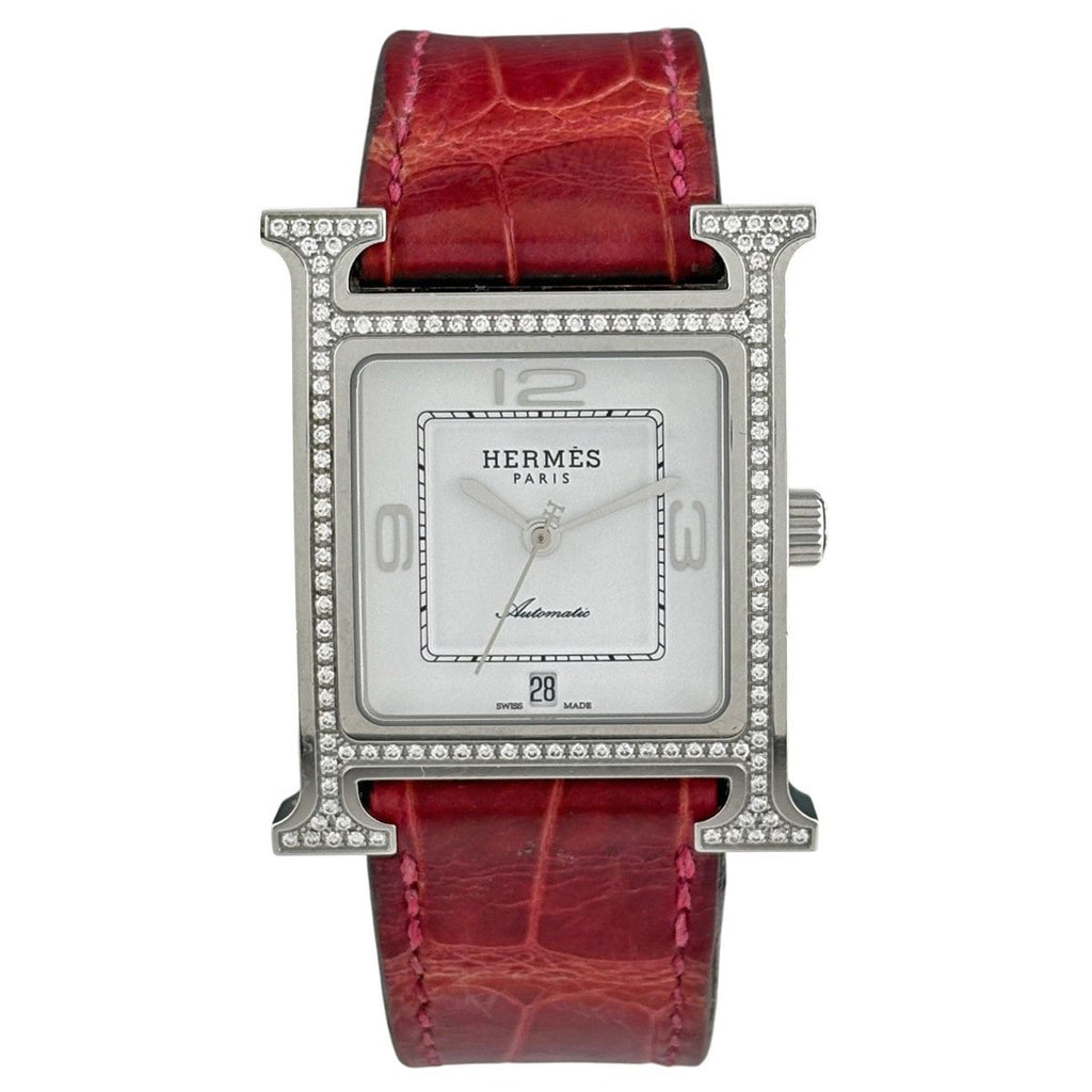 Hermes Watch SS Leather Diamond Automatic Winding White — view 2