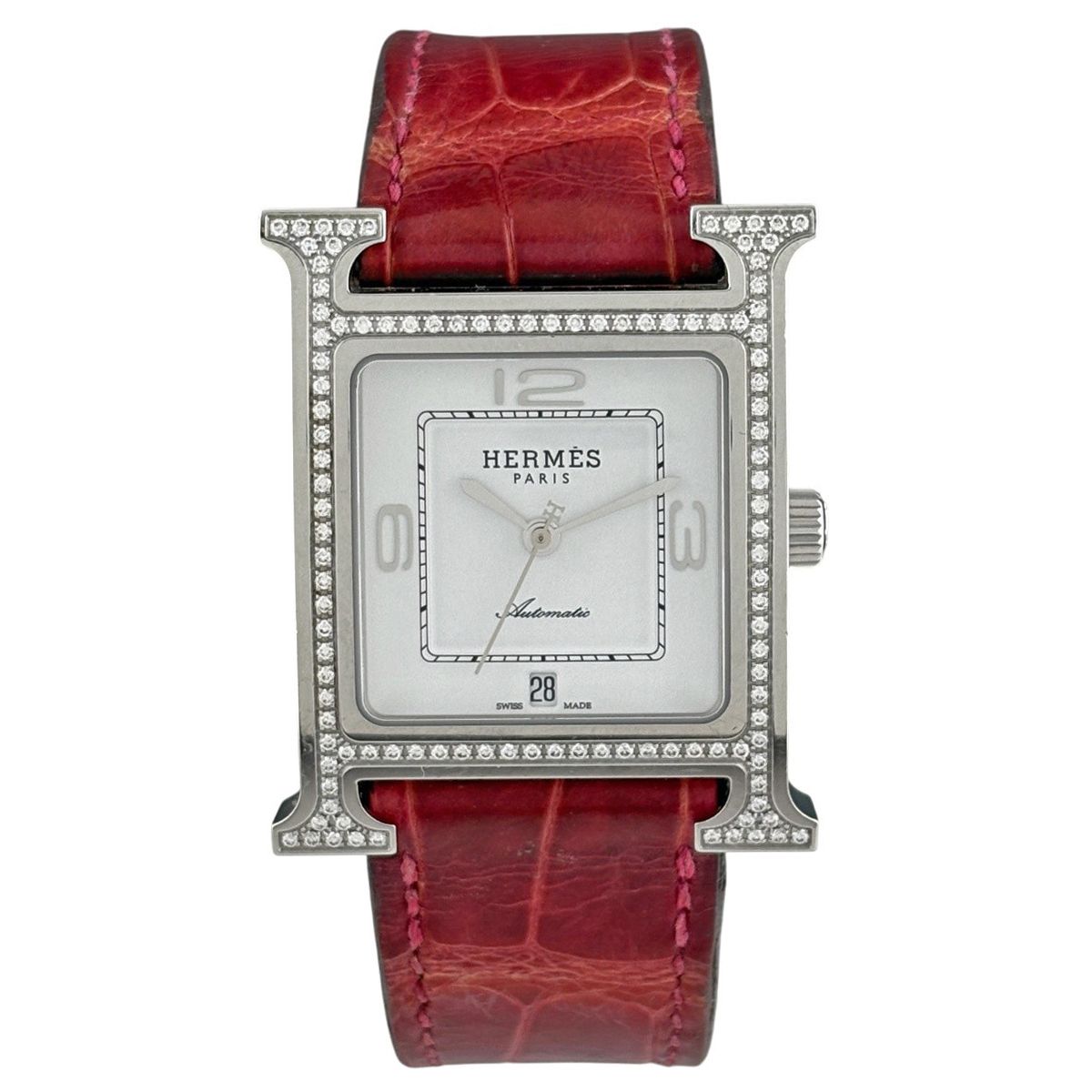 Hermes Watch SS Leather Diamond Automatic Winding White — view 2