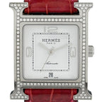 Hermes Watch SS Leather Diamond Automatic Winding White