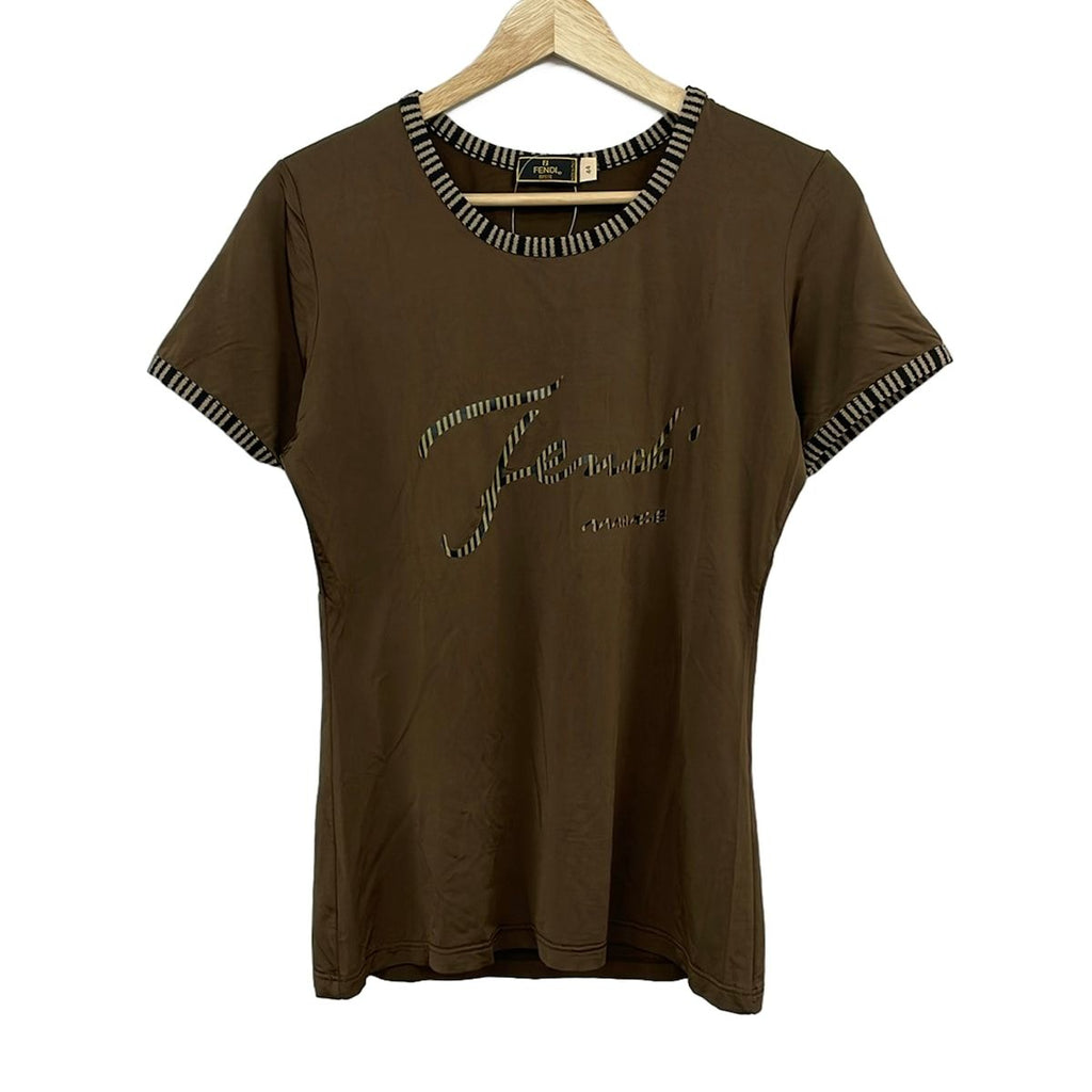 Fendi Short Sleeve Top 44 Dark Brown Black Crew