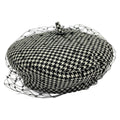 Dior Hat 57 Black White Beret Houndstooth Pattern Wool Silk
