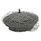Dior Hat 57 Black White Beret Houndstooth Pattern Wool Silk — view 2
