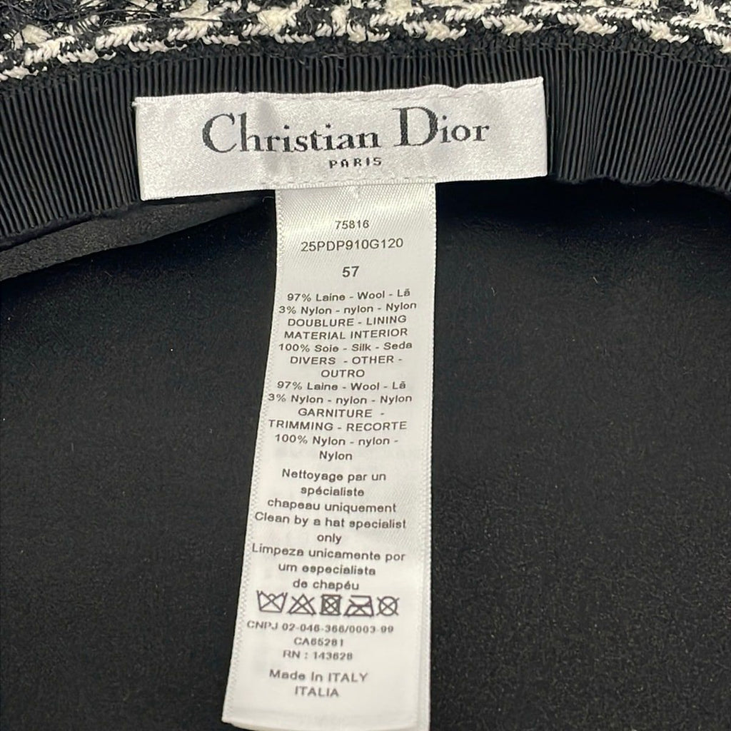 Dior Hat 57 Black White Beret Houndstooth Pattern Wool Silk — view 5