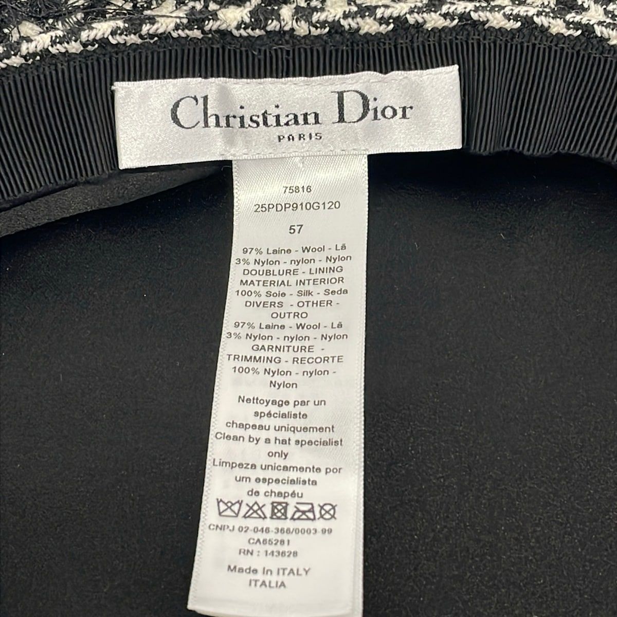 Dior Hat 57 Black White Beret Houndstooth Pattern Wool Silk — view 5