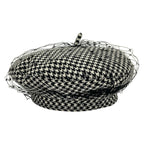 Dior Hat 57 Black White Beret Houndstooth Pattern Wool Silk — view 3