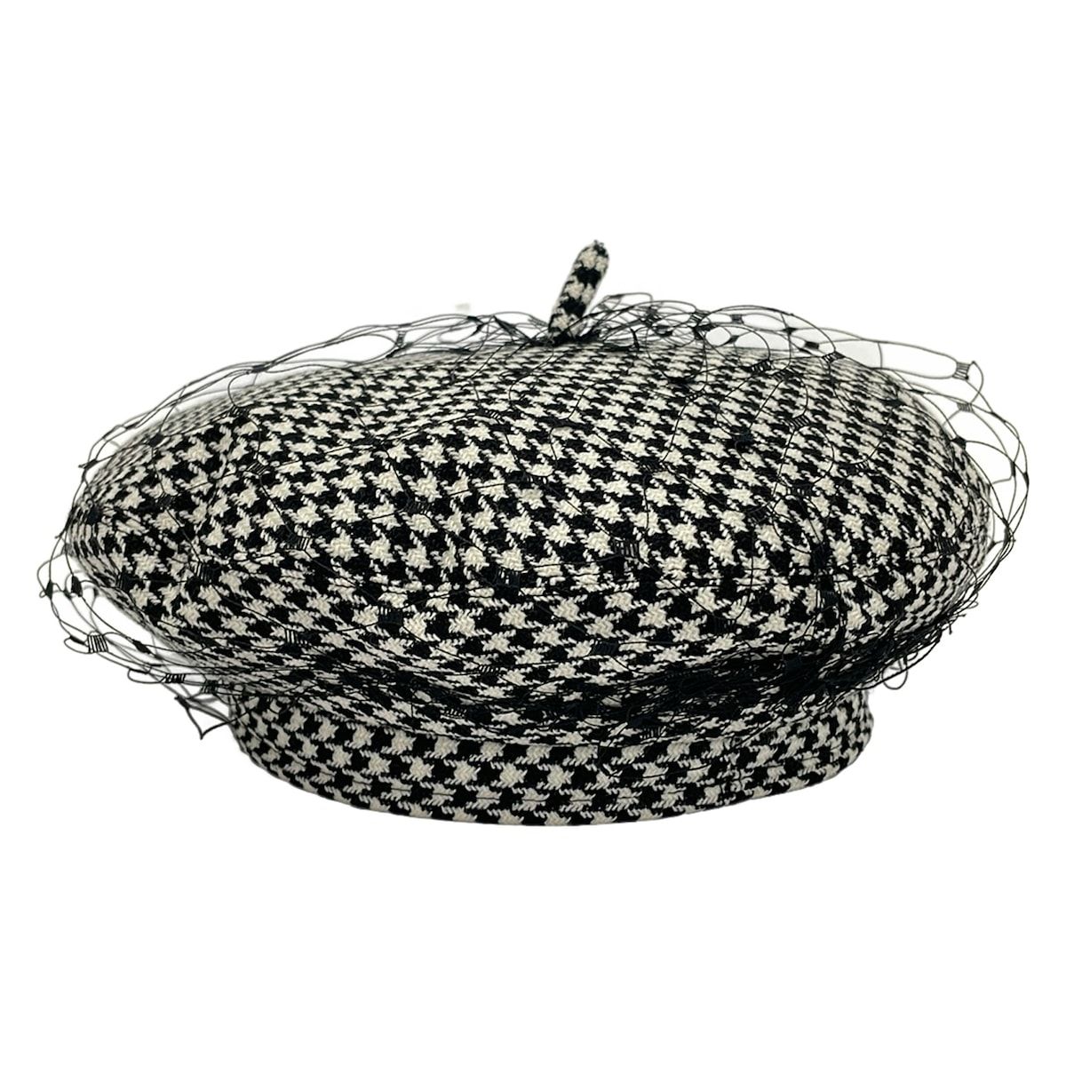 Dior Hat 57 Black White Beret Houndstooth Pattern Wool Silk — view 3