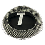 Dior Hat 57 Black White Beret Houndstooth Pattern Wool Silk — view 6