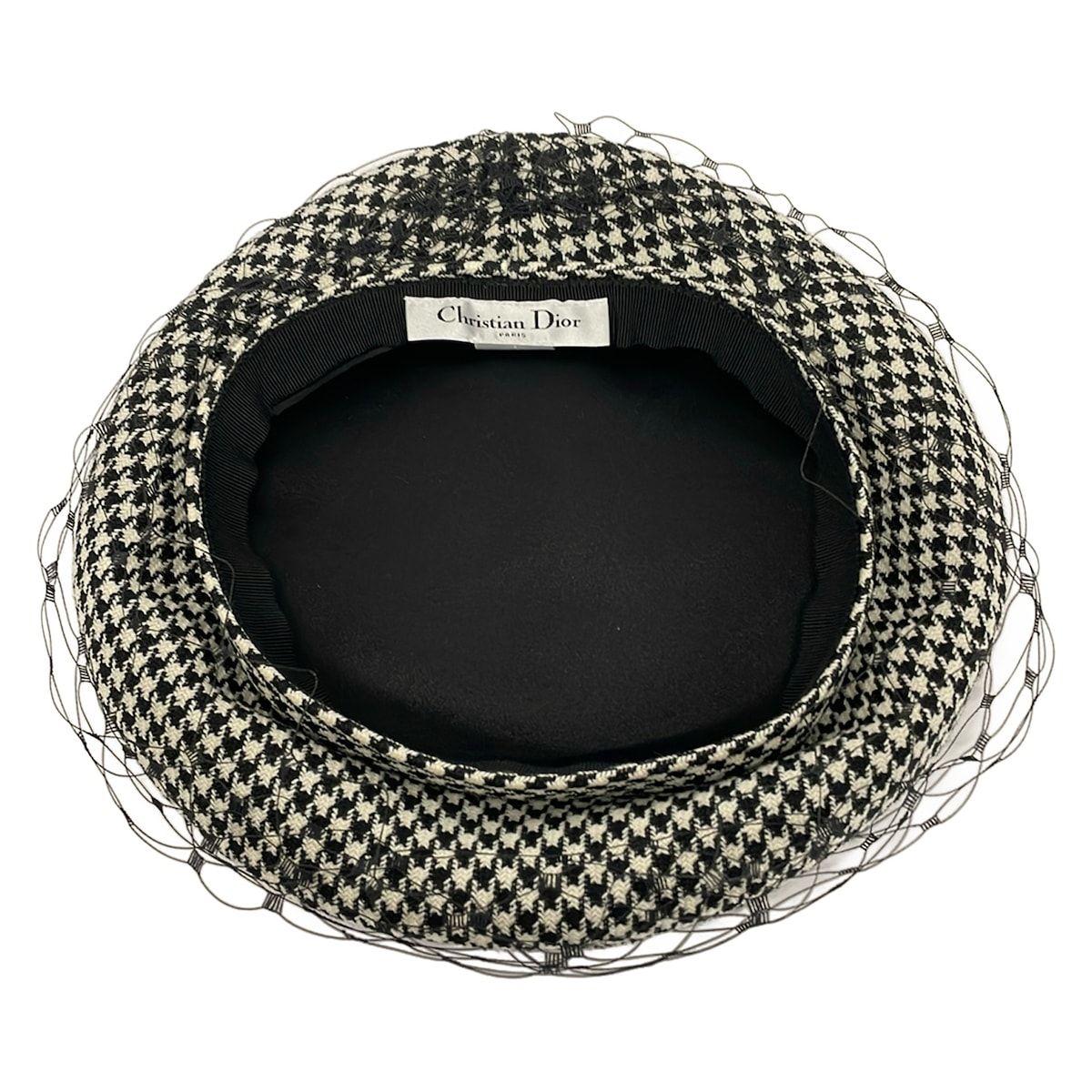 Dior Hat 57 Black White Beret Houndstooth Pattern Wool Silk — view 4