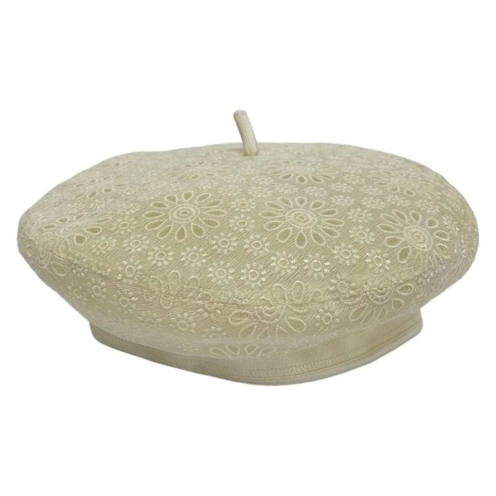 Dior Hat 57 Ivory Beret Lace Cotton
