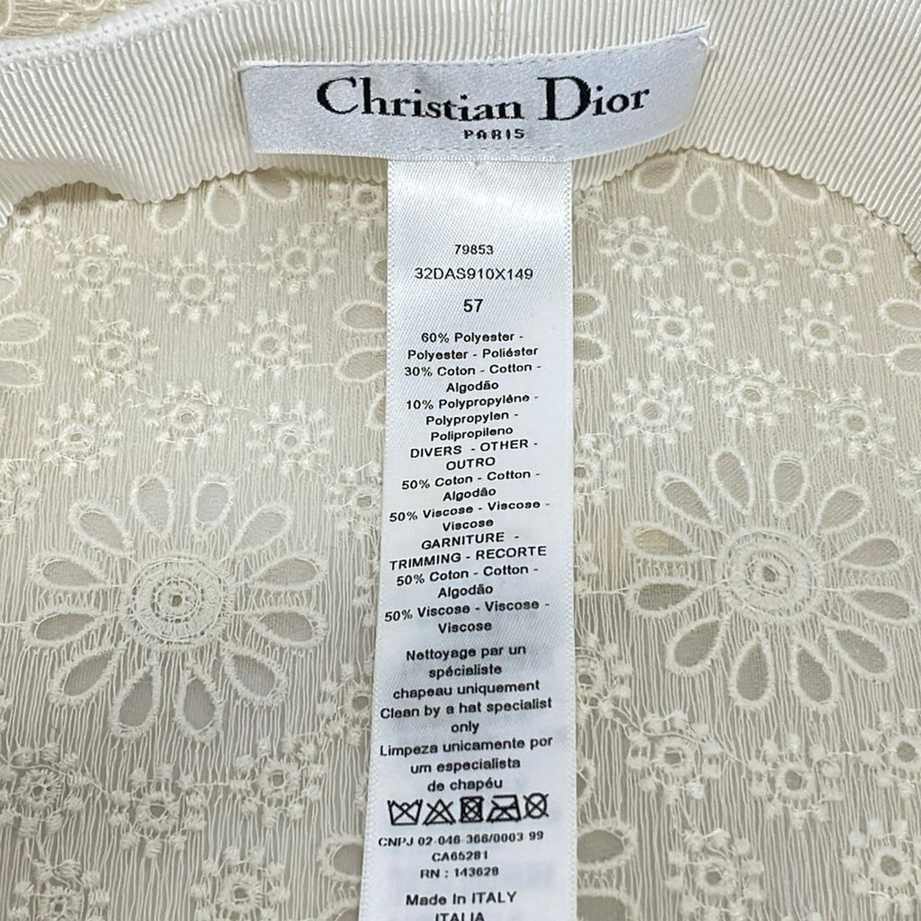 Dior Hat 57 Ivory Beret Lace Cotton — view 5