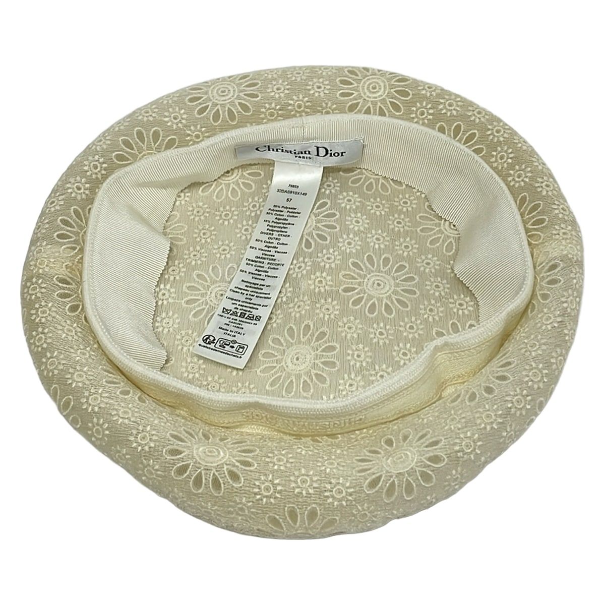 Dior Hat 57 Ivory Beret Lace Cotton — view 4