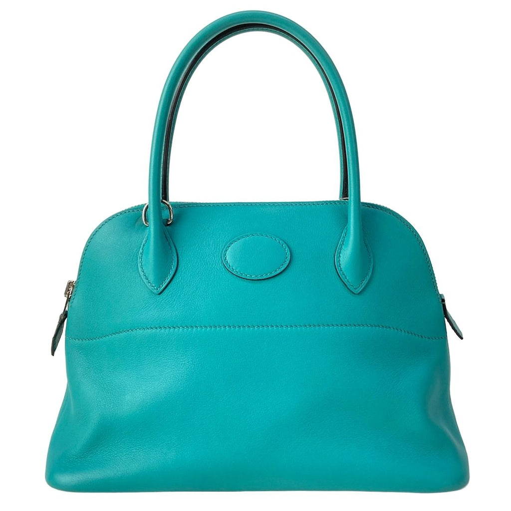 Hermes Handbag Bolide 27 Blue Paon Silver