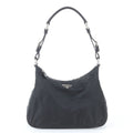 Prada Tessuto Nylon Triangle Logo Leather Shoulder Bag Black