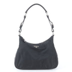 Prada Tessuto Nylon Triangle Logo Leather Shoulder Bag Black