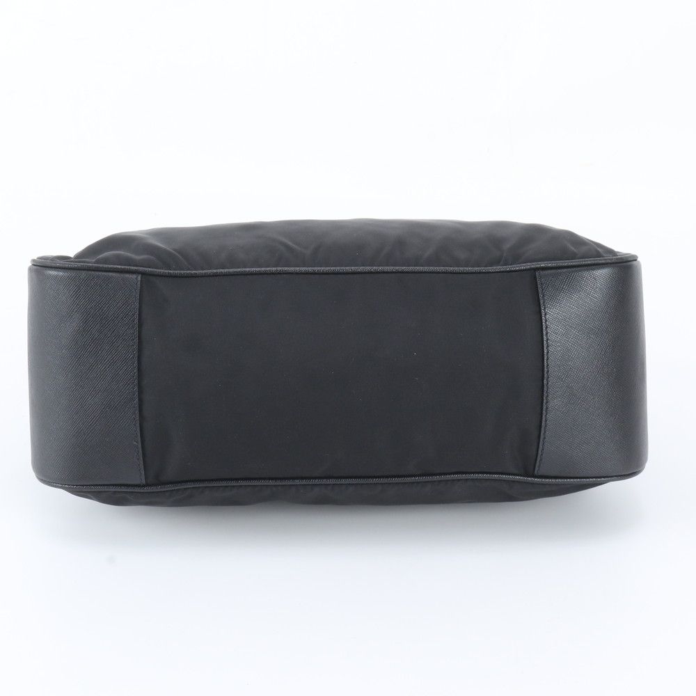 Prada Tessuto Nylon Triangle Logo Leather Shoulder Bag Black — view 6