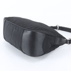 Prada Tessuto Nylon Triangle Logo Leather Shoulder Bag Black — view 4