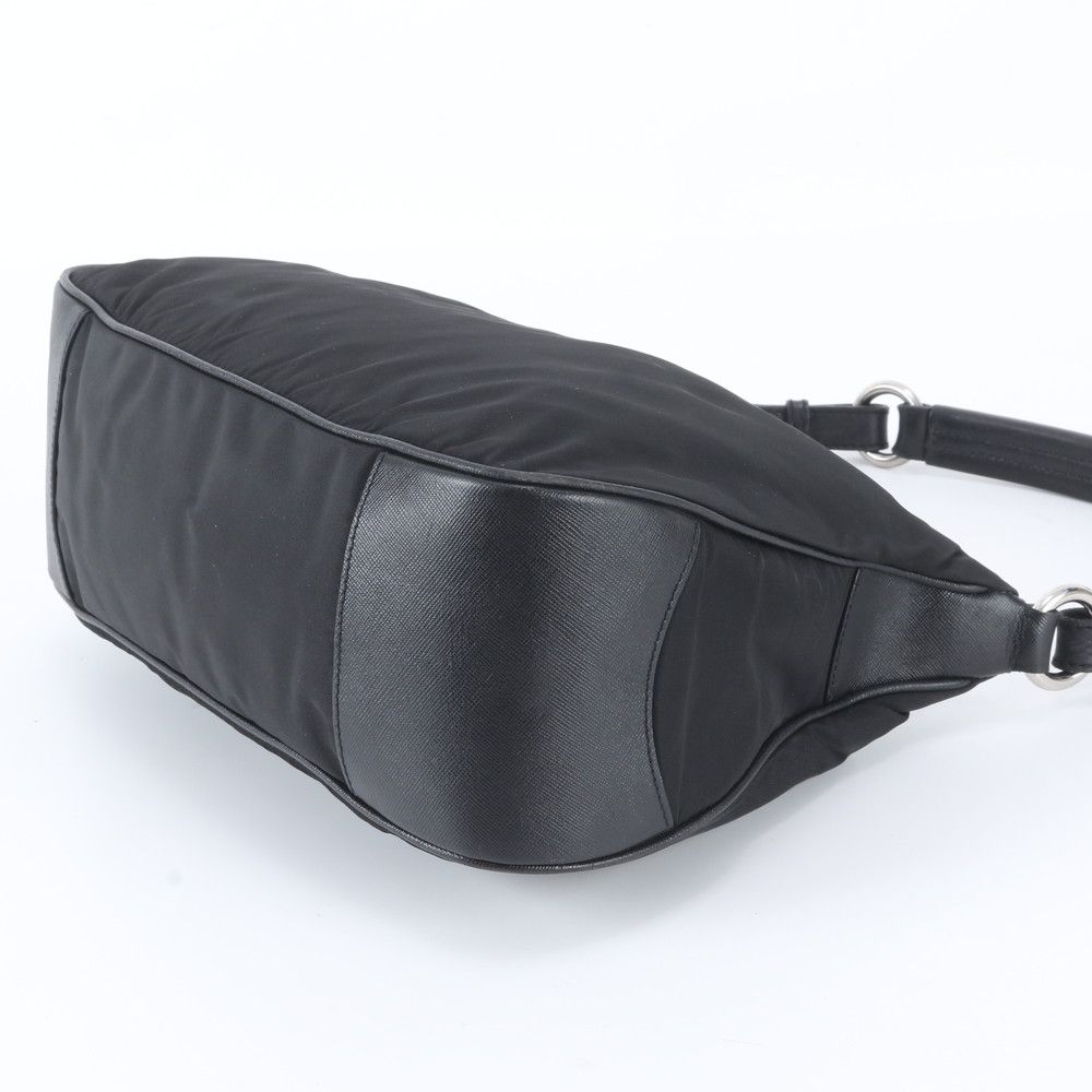 Prada Tessuto Nylon Triangle Logo Leather Shoulder Bag Black — view 4