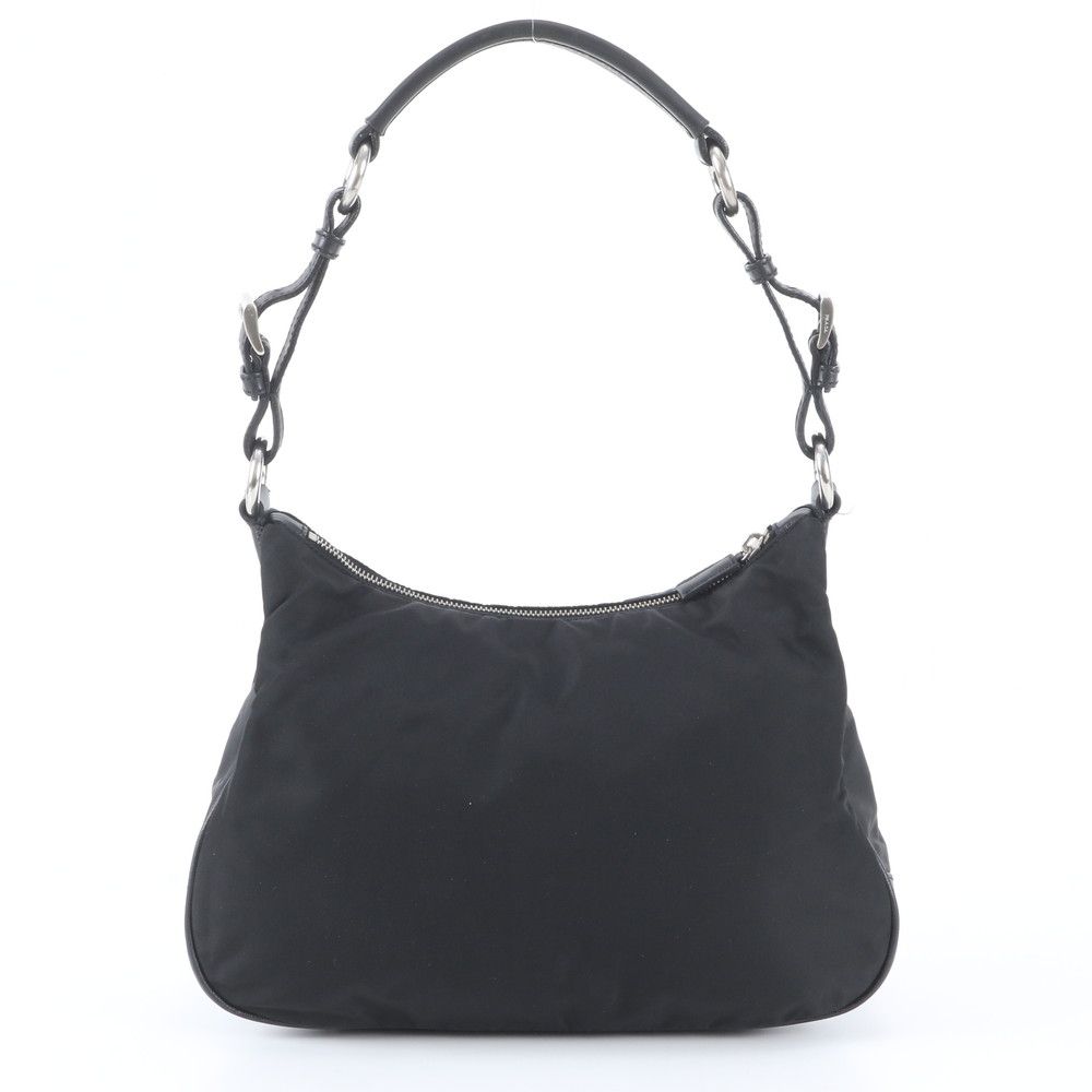 Prada Tessuto Nylon Triangle Logo Leather Shoulder Bag Black — view 3