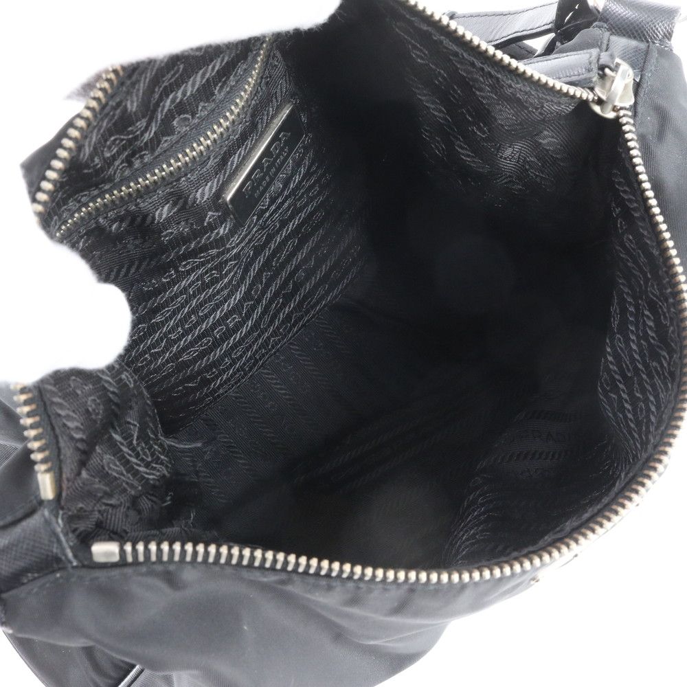 Prada Tessuto Nylon Triangle Logo Leather Shoulder Bag Black — view 7