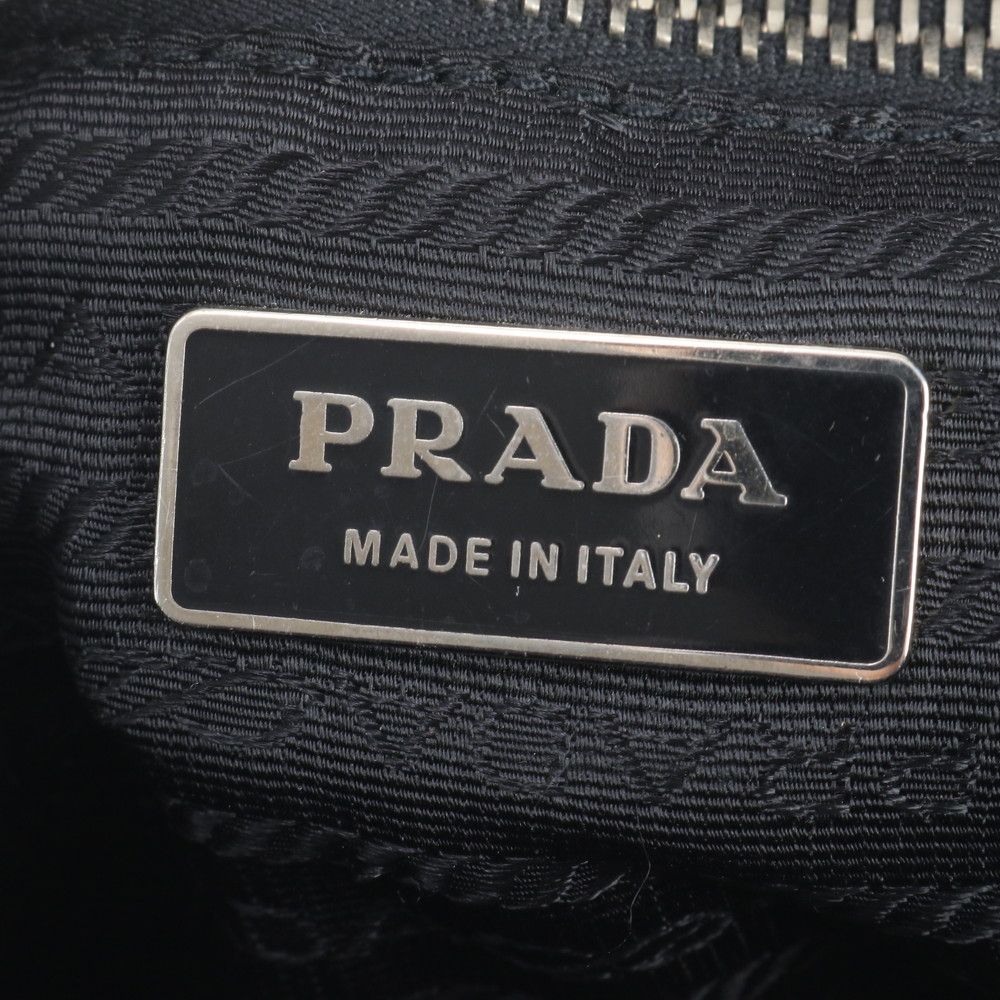 Prada Tessuto Nylon Triangle Logo Leather Shoulder Bag Black — view 8