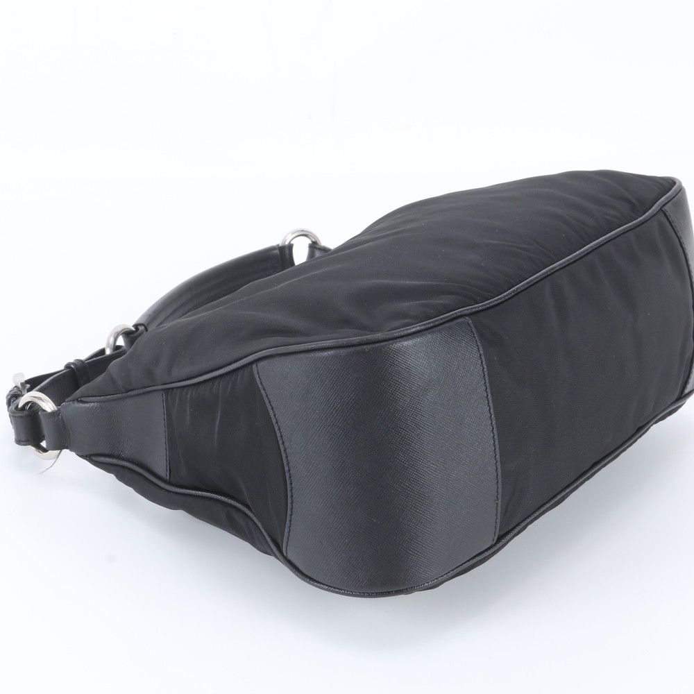 Prada Tessuto Nylon Triangle Logo Leather Shoulder Bag Black — view 5