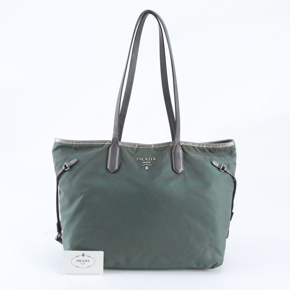 Prada Tessuto Nylon Triangle Logo Tote Shoulder Rim with