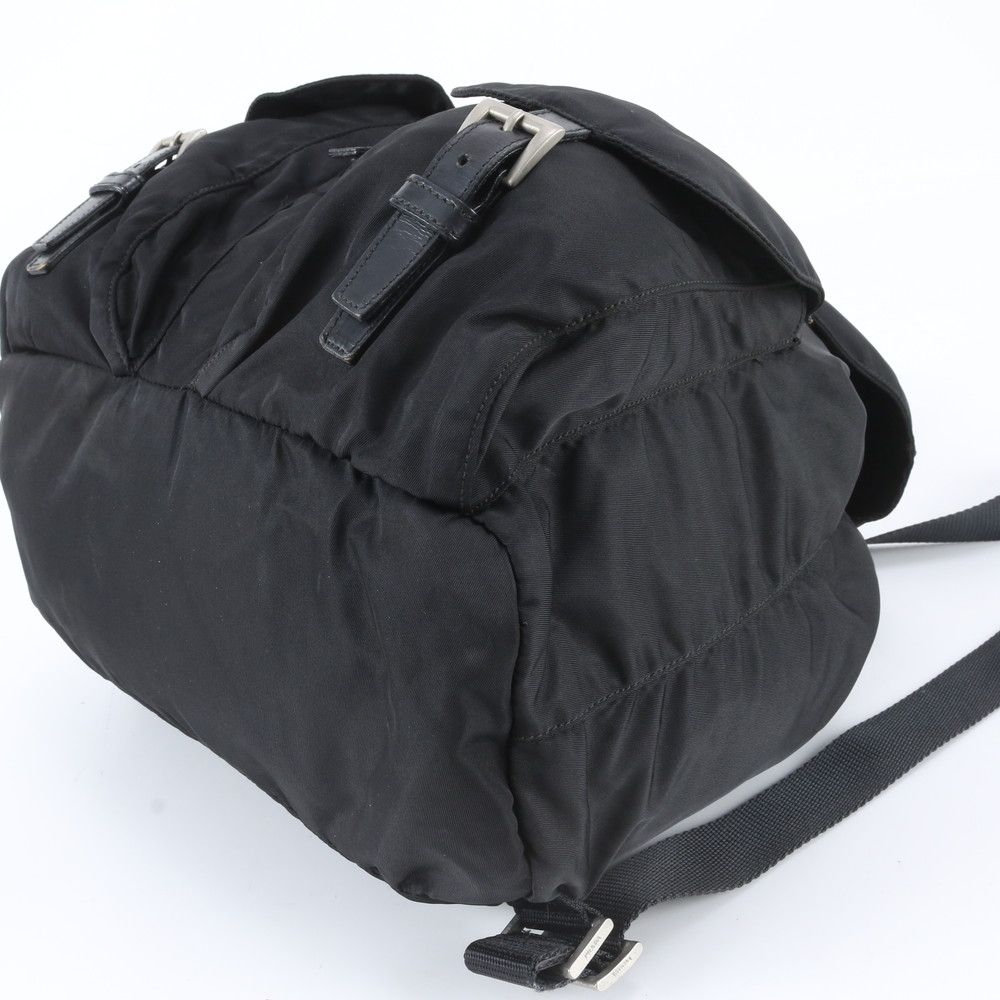 Prada Tessuto Nylon Triangle Logo Leather Backpack Black — view 4