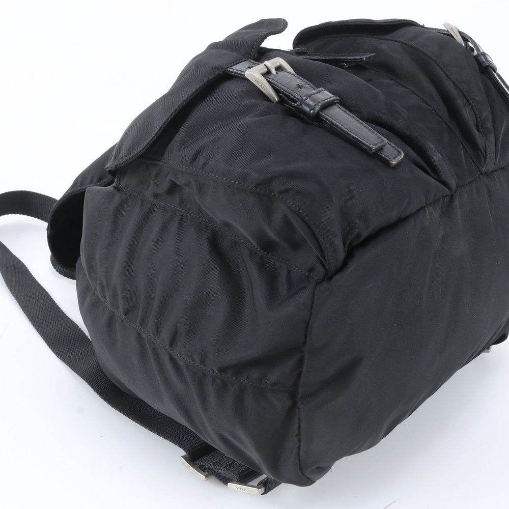 Prada Tessuto Nylon Triangle Logo Leather Backpack Black — view 6
