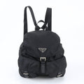 Prada Tessuto Nylon Triangle Logo Leather Backpack Black