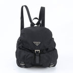 Prada Tessuto Nylon Triangle Logo Leather Backpack Black