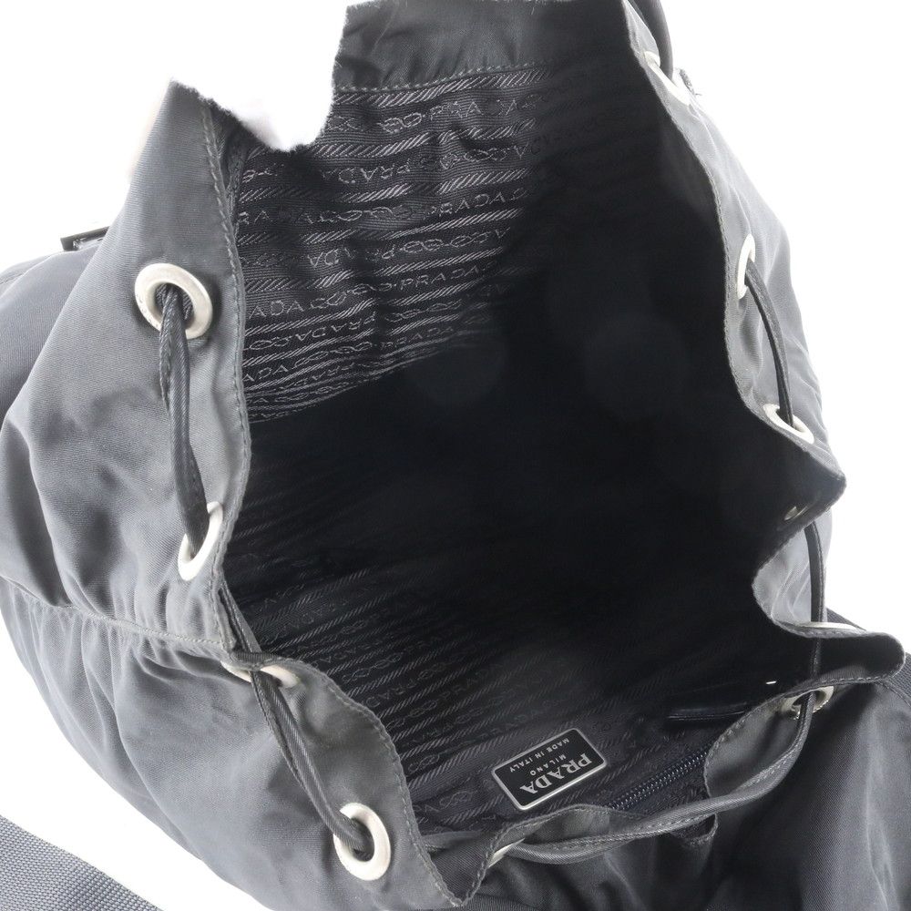 Prada Tessuto Nylon Triangle Logo Leather Backpack Black — view 7