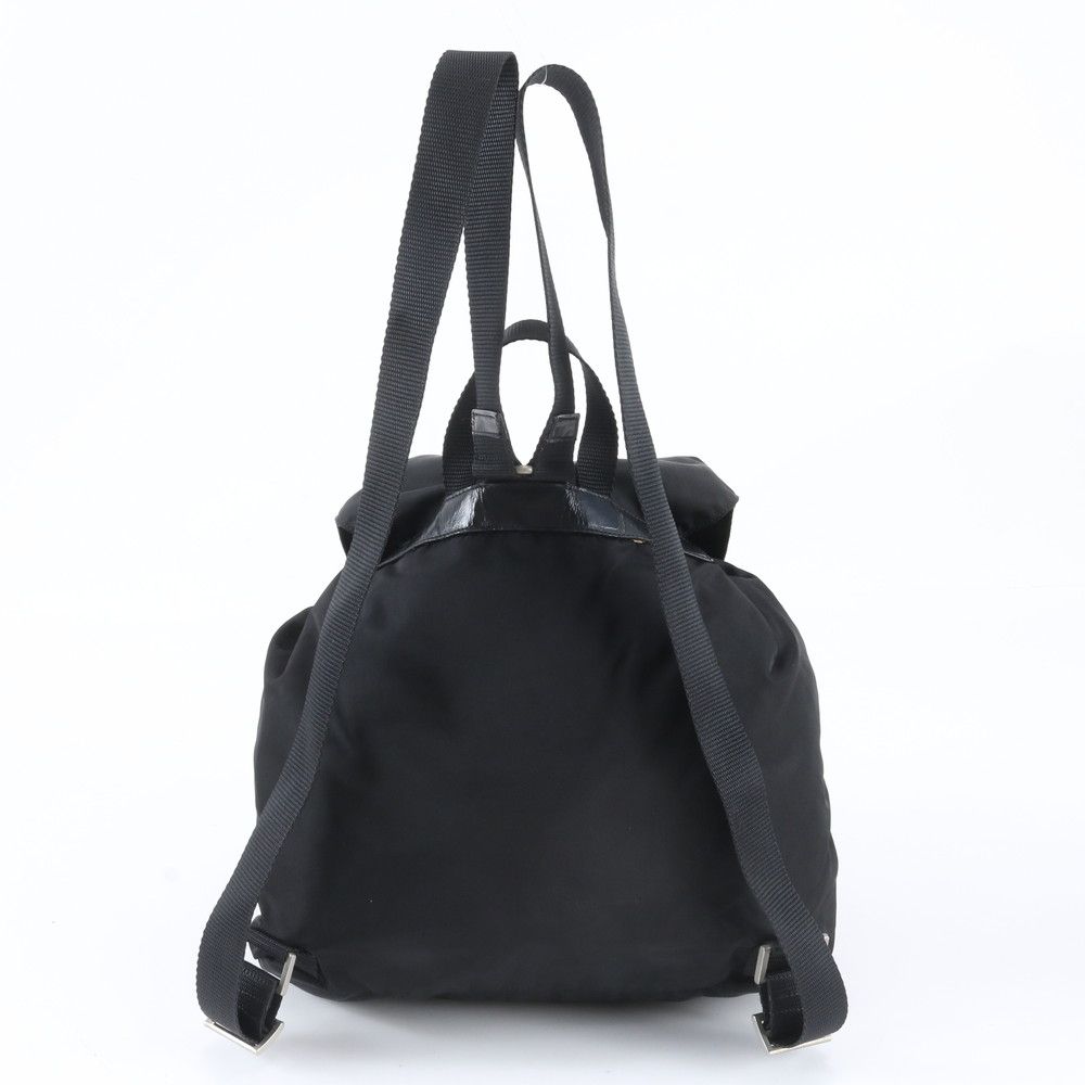 Prada Tessuto Nylon Triangle Logo Leather Backpack Black — view 3